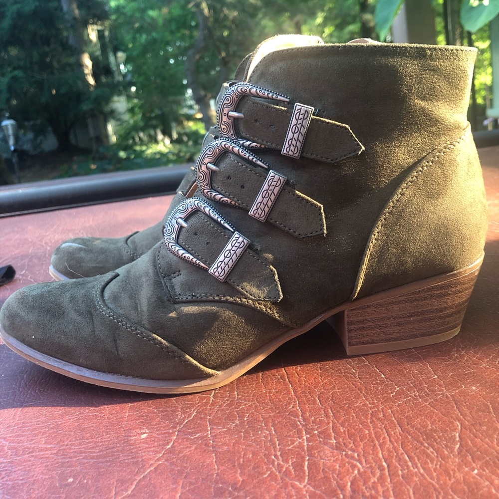 WORN ONCE! Olive green ankle boots! MOVING SALE